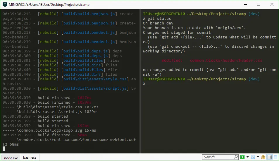 В одной вкладке висит вечный сервер, в другой пишу команды