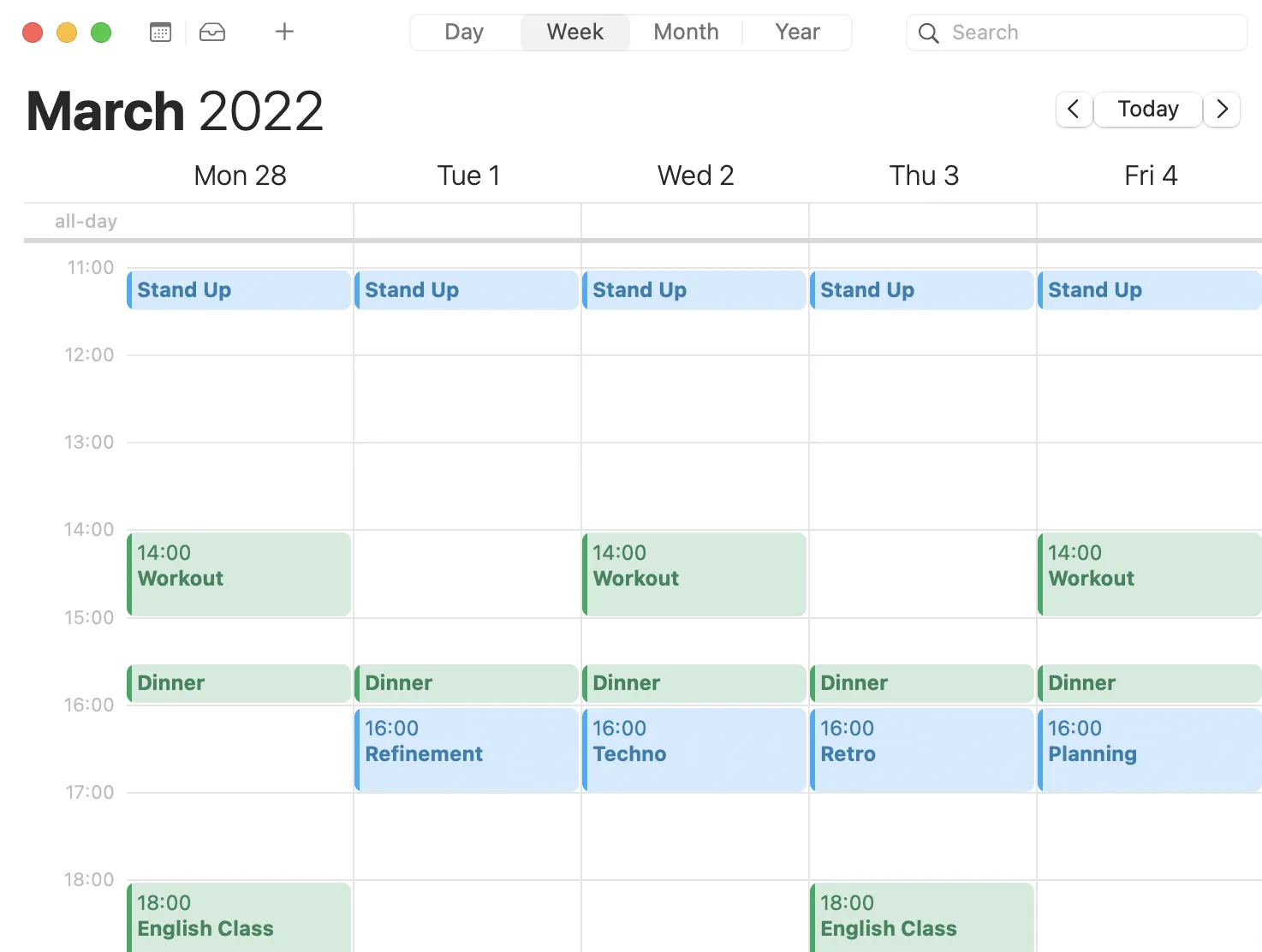 Easily schedule lunch, workouts, and English classes according to routine.