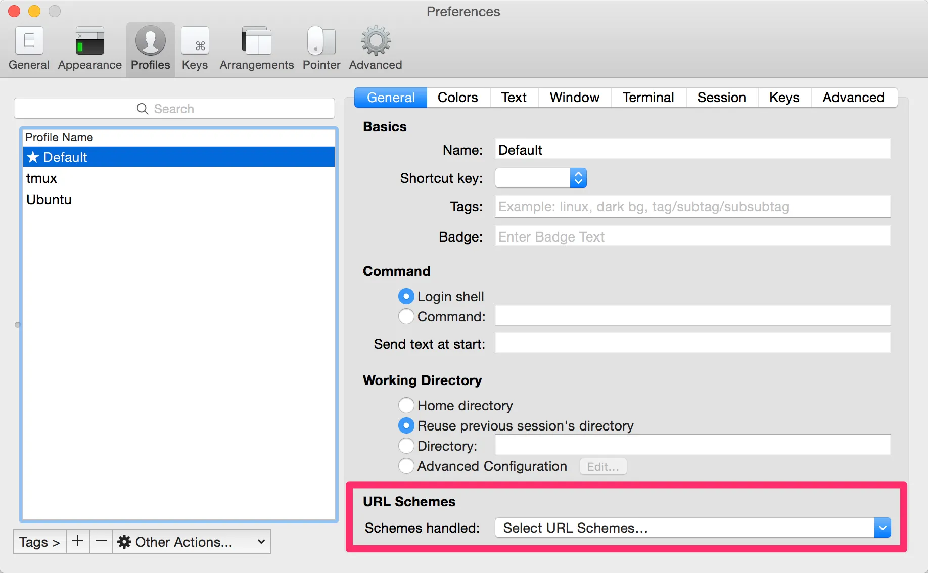 go to the iTerm2 Preferences, open the Profiles tab